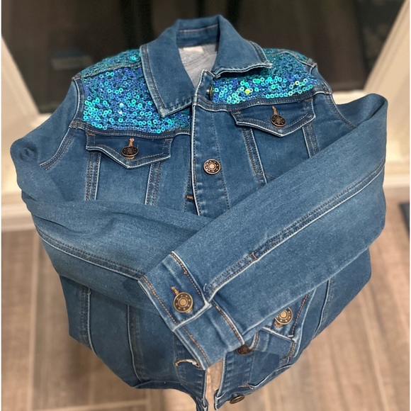Fab Kids Size L sequin blue Jean jacket - Picture 3 of 4